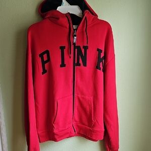 PINK Victoria's Secret Black and Pepper Red  Hoodie, Faux Fur Lined, Large,